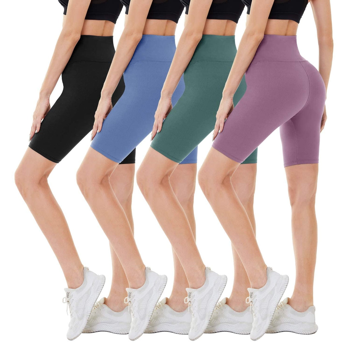 4 Pack Biker Shorts for Women – 8" High Waist Tummy Control Workout Yogacompression Exercise Shorts