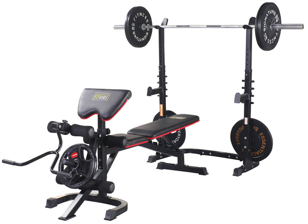 LX600 Adjustable Olympic Workout Bench with Squat Rack, Leg Extension, Preacher Curl, and Weight Storage, 850-Pound Capacity (Barbell and Weights Not Included)