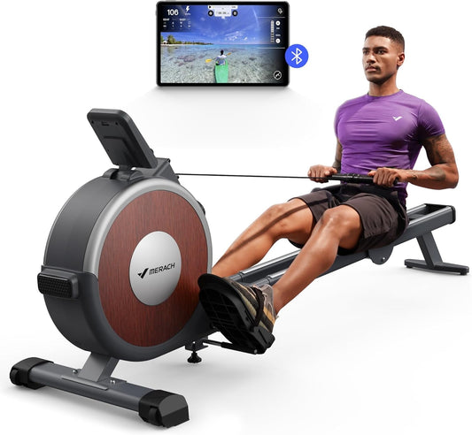 Magnetic Rowing Machine 350Lbs Weight Capacity, 16 Levels of Quiet Resistance, Bluetooth Rowing Machine for Home Workout