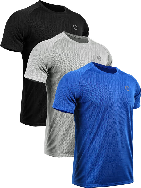 Mens Dry Fit Mesh Athletic Shirts 3 Pack,Black+Gray+Blue,Us Size S