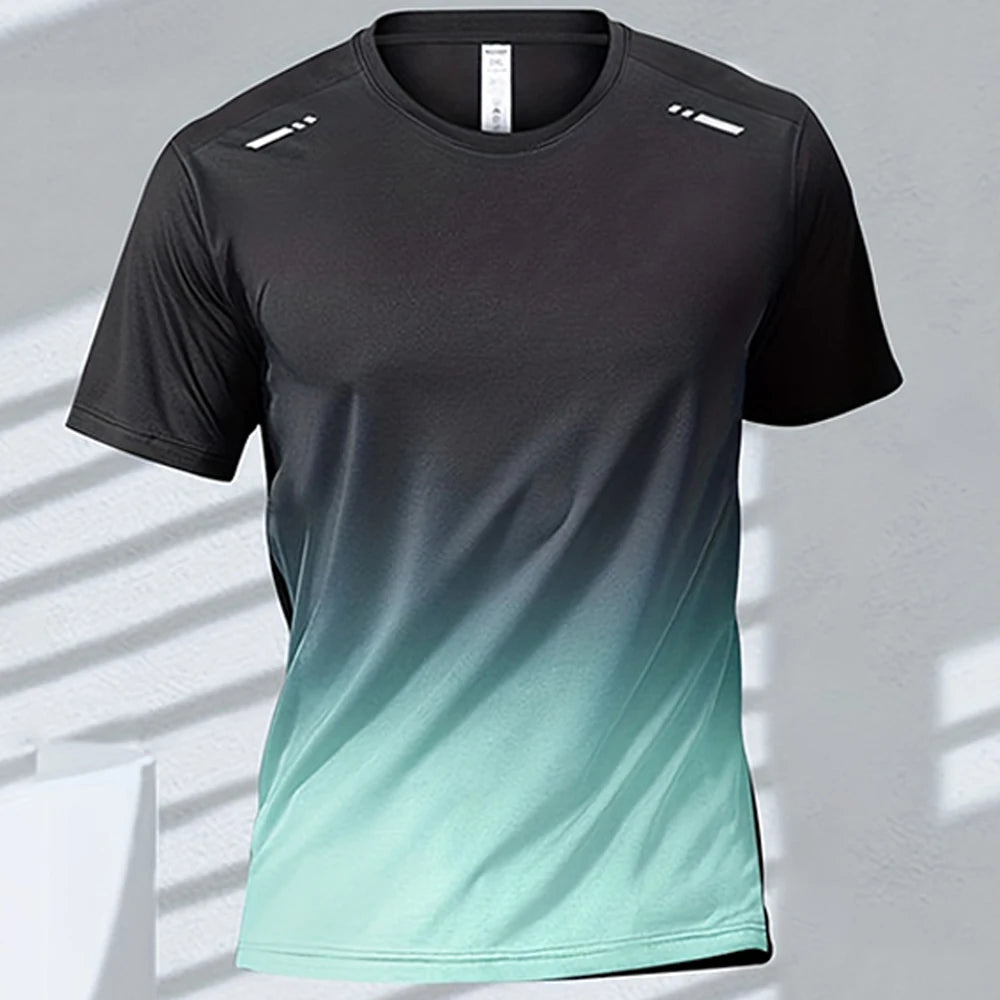 Men'S T-Shirts Sports Fitness Sportswear Quick-Drying Gradient Short Sleeve Tops Outdoor Basketball Training Running Men Clothes