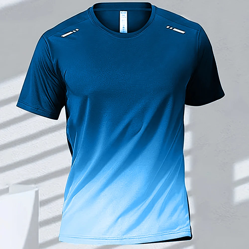 Men'S T-Shirts Sports Fitness Sportswear Quick-Drying Gradient Short Sleeve Tops Outdoor Basketball Training Running Men Clothes