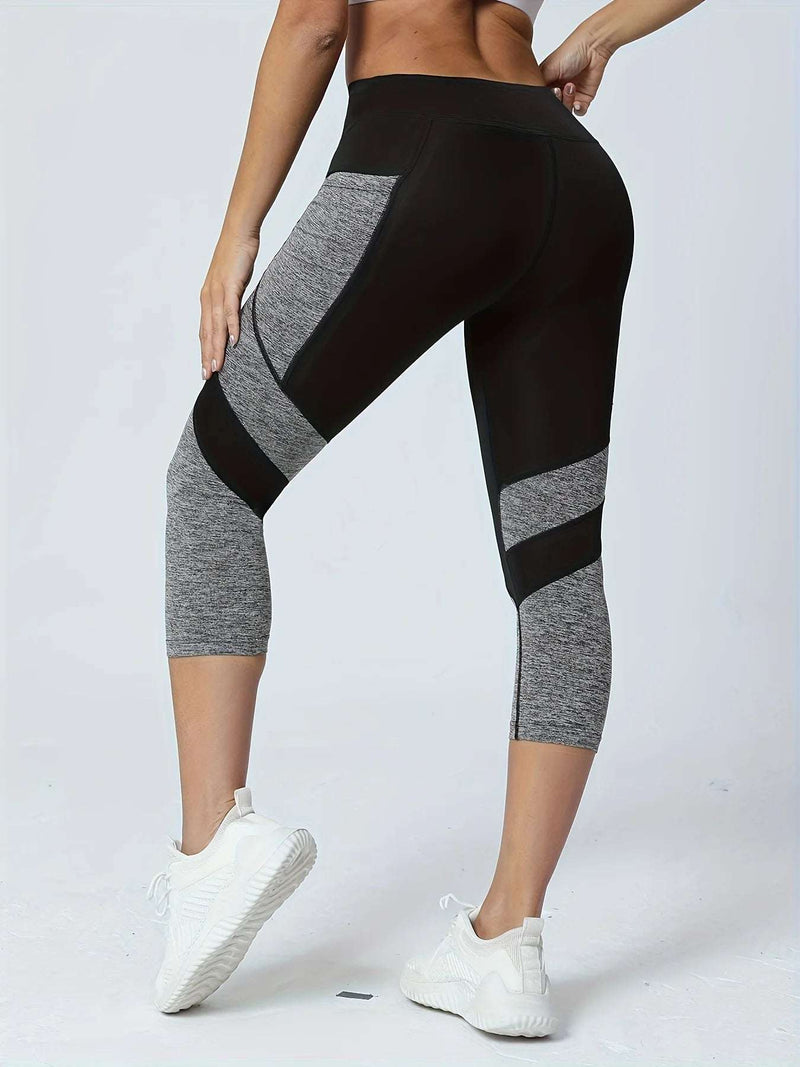 Women'S Patchwork Pocket High Waist Yoga Pants Capri Leggings Tummy Tuck Sweatpants