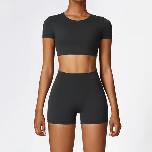New Yoga Set Women Gym 2 Piece Tight Quick-Drying Fitness Wear Outdoor Running Suit Sports Fitness High Waist Leggings Workout