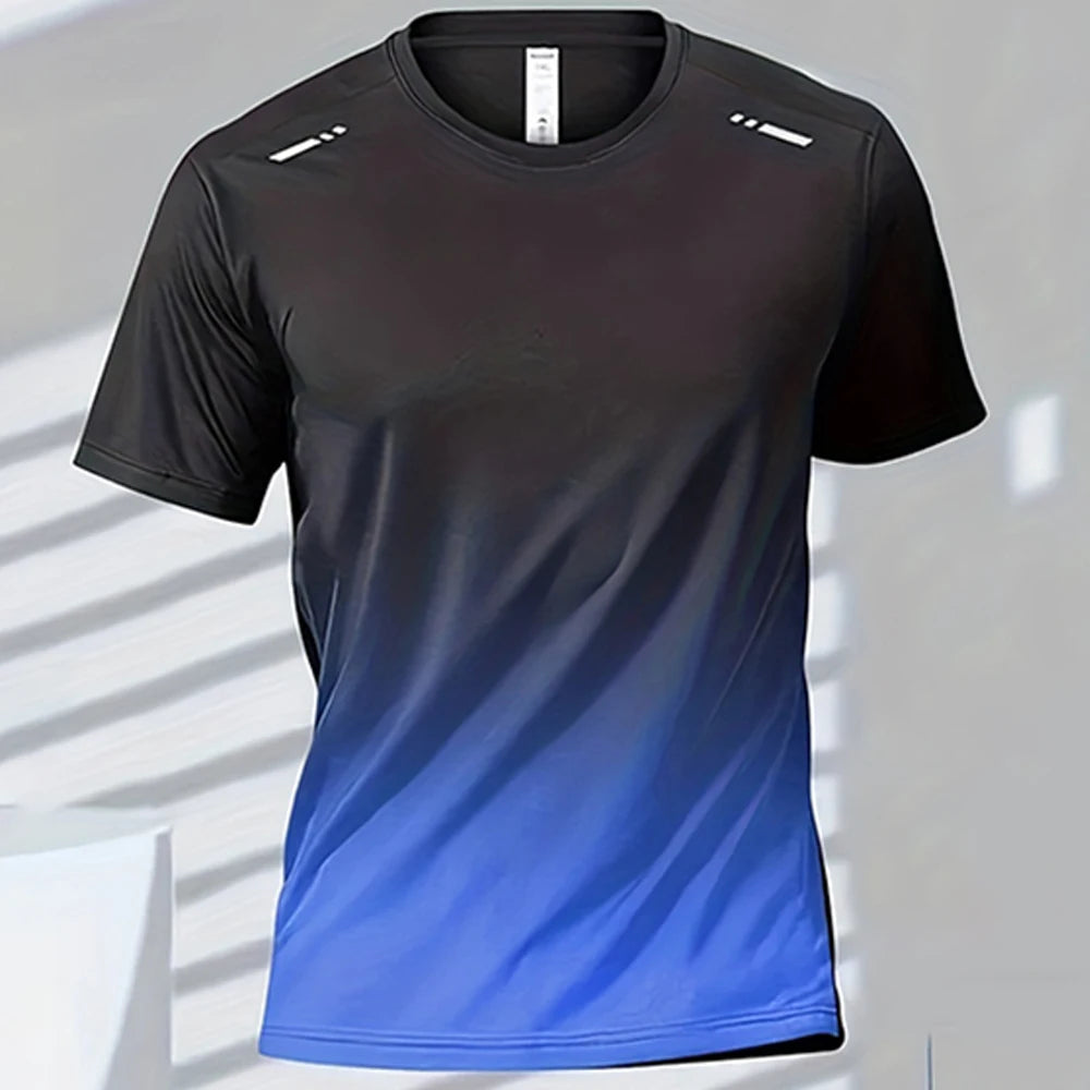 Men'S T-Shirts Sports Fitness Sportswear Quick-Drying Gradient Short Sleeve Tops Outdoor Basketball Training Running Men Clothes