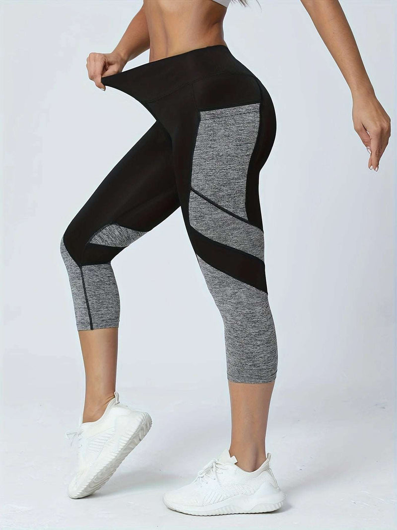 Women'S Patchwork Pocket High Waist Yoga Pants Capri Leggings Tummy Tuck Sweatpants