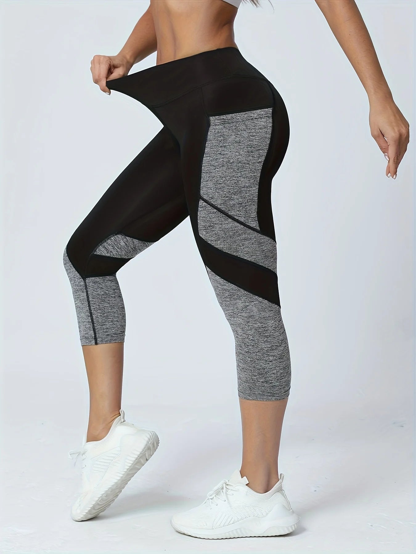 Women'S Patchwork Pocket High Waist Yoga Pants Capri Leggings Tummy Tuck Sweatpants