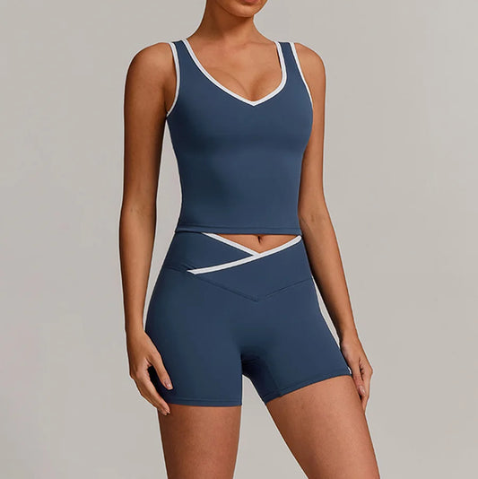 New Yoga Set 2 Pieces Women Clothes Workout Outfits Fitness Sportswear Gym Tracksuit Flares Leggings Sports Bra Tank Shorts Suit