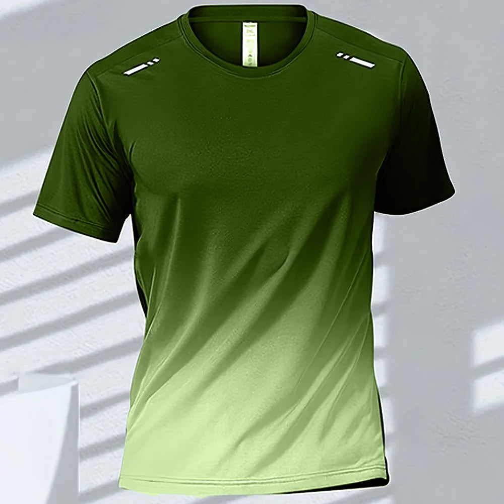Men'S T-Shirts Sports Fitness Sportswear Quick-Drying Gradient Short Sleeve Tops Outdoor Basketball Training Running Men Clothes