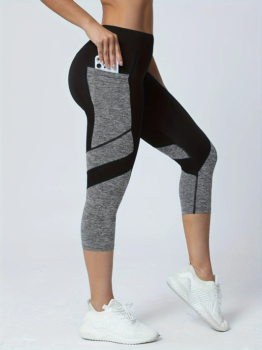 Women'S Patchwork Pocket High Waist Yoga Pants Capri Leggings Tummy Tuck Sweatpants
