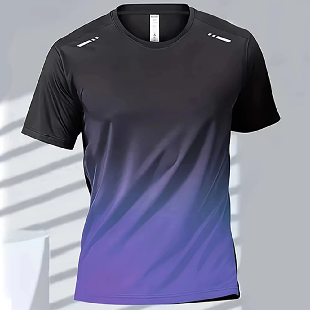 Men'S T-Shirts Sports Fitness Sportswear Quick-Drying Gradient Short Sleeve Tops Outdoor Basketball Training Running Men Clothes
