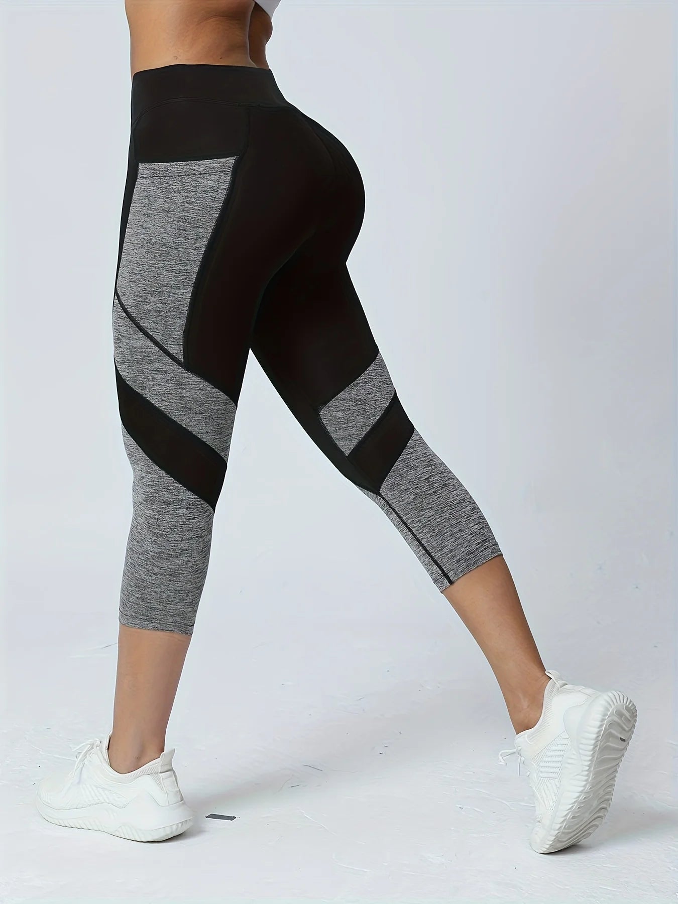Women'S Patchwork Pocket High Waist Yoga Pants Capri Leggings Tummy Tuck Sweatpants