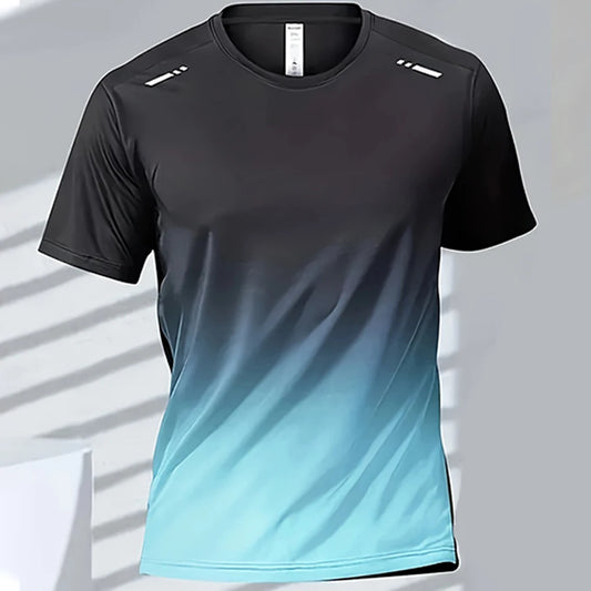 Men'S T-Shirts Sports Fitness Sportswear Quick-Drying Gradient Short Sleeve Tops Outdoor Basketball Training Running Men Clothes