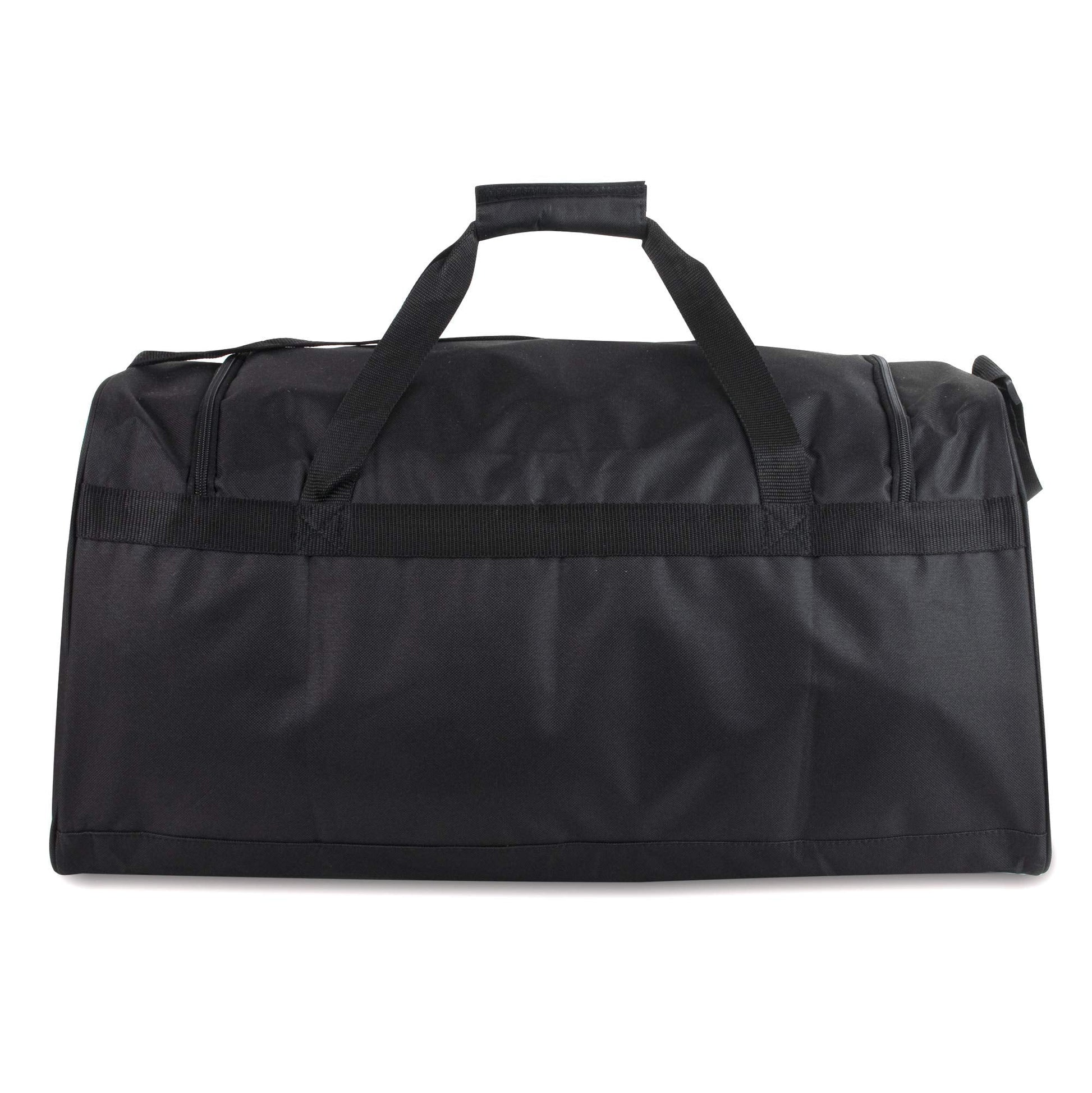 24 Inch 55 Liter Weekender Overnight Duffel Shoulder Bag for Men, Women, Teens, Gym, Travel, Sports and Recreation in Black with Red Trim