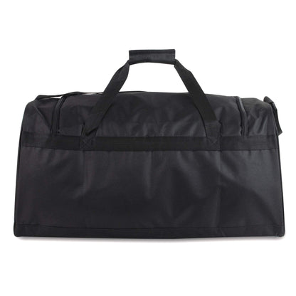 24 Inch 55 Liter Weekender Overnight Duffel Shoulder Bag for Men, Women, Teens, Gym, Travel, Sports and Recreation in Black with Red Trim