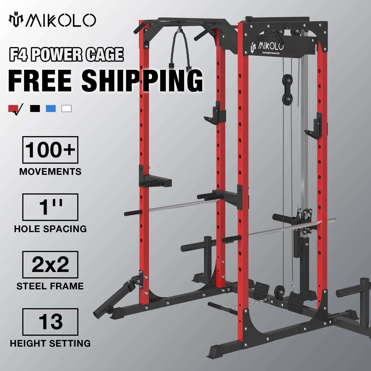 Power Rack Cage with LAT Pulldown System,1200Lbs Capacity Steel Workout Rack, Multi-Functional Squat Rack with 13-Level Adjustable Height and J-Hooks, Dip Bars, T-Bar, Gym Equipment (Upgraded)