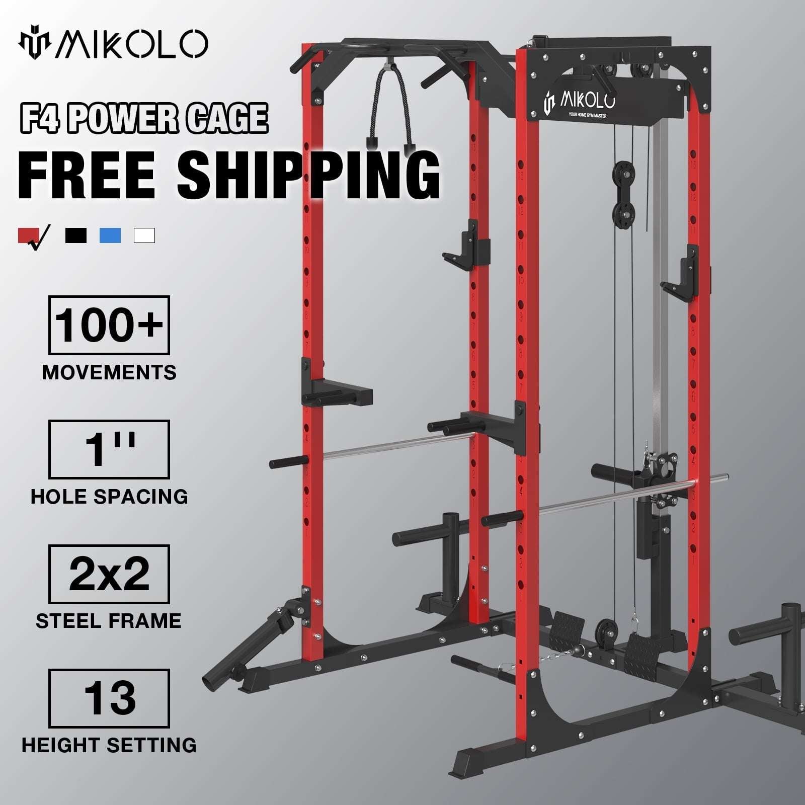 Power Rack Cage with LAT Pulldown System,1200Lbs Capacity Steel Workout Rack, Multi-Functional Squat Rack with 13-Level Adjustable Height and J-Hooks, Dip Bars, T-Bar, Gym Equipment (Upgraded)