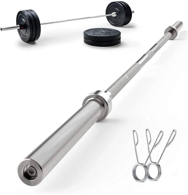 4Ft Straight Barbell Bar, Solid Chrome Weight Bar with 2" Barbell Clamps
