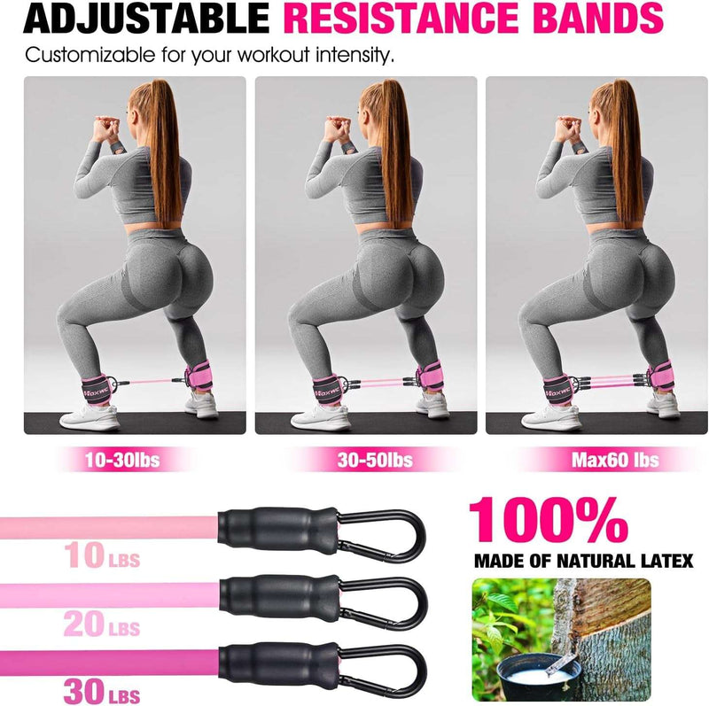 Ankle Resistance Bands with Cuffs, Ankle Bands for Working Out, Ankle Resistance Band for Leg, Booty Workout Equipment for Kickbacks Hip Fitness Training, Exercise Bands for Butt Lift Women - Blend Bazaar