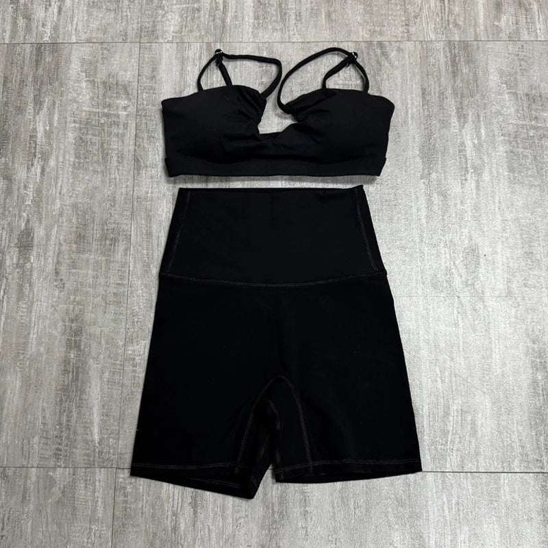 Two-Piece Women'S Sports Set Chest Crossover Yoga Clothes Female Gym Bandeau Sports Bra Suits Sport Outfit for Woman