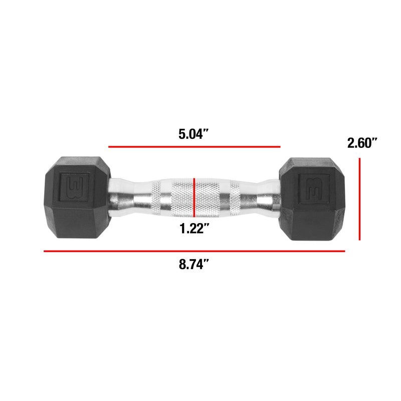 Barbell, 3Lb Rubber Hex Dumbbell, Single