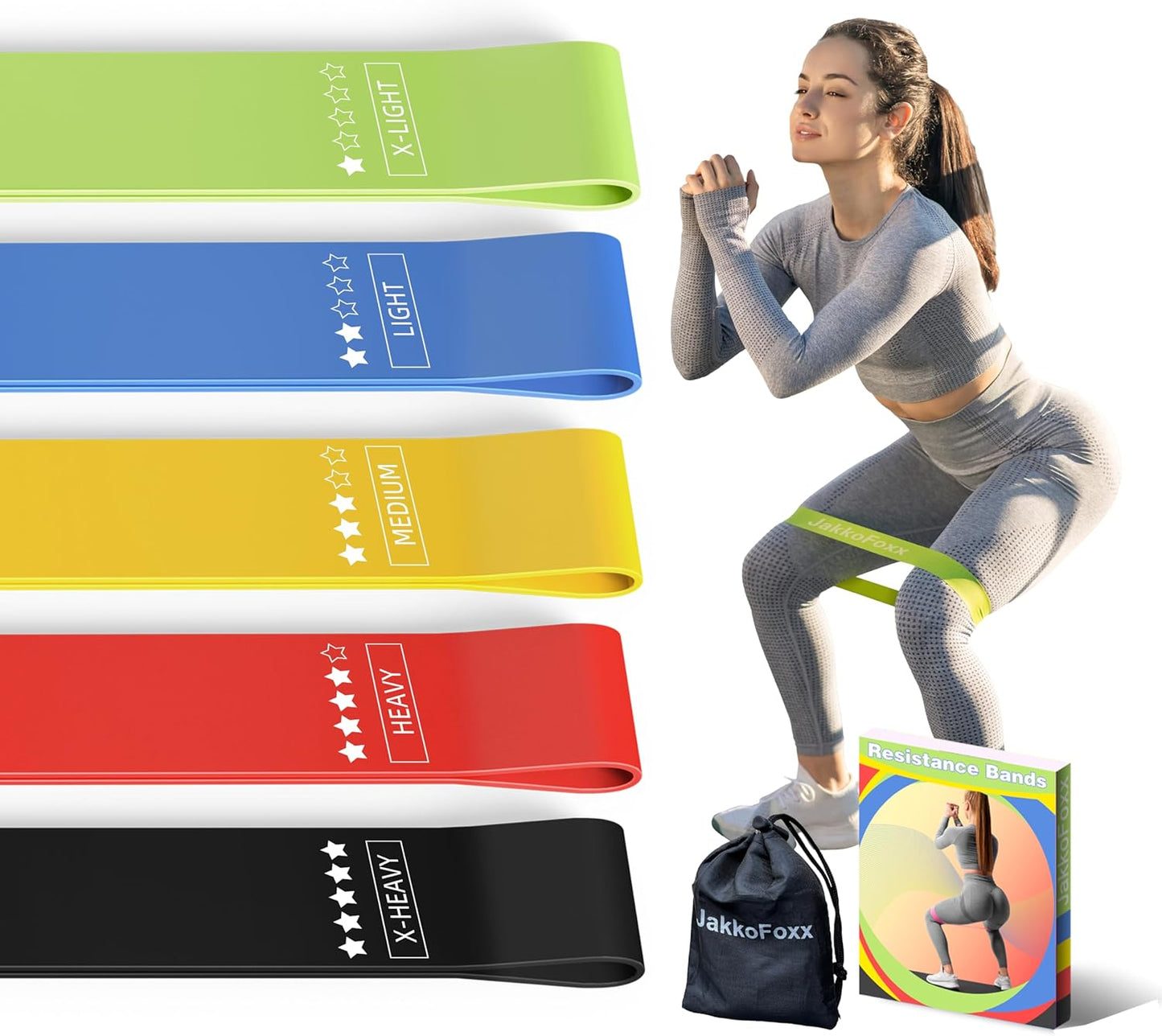 Resistance Bands Exercise Bands for Home Fitness Workout Bands for Women Men Kids, Set of 5