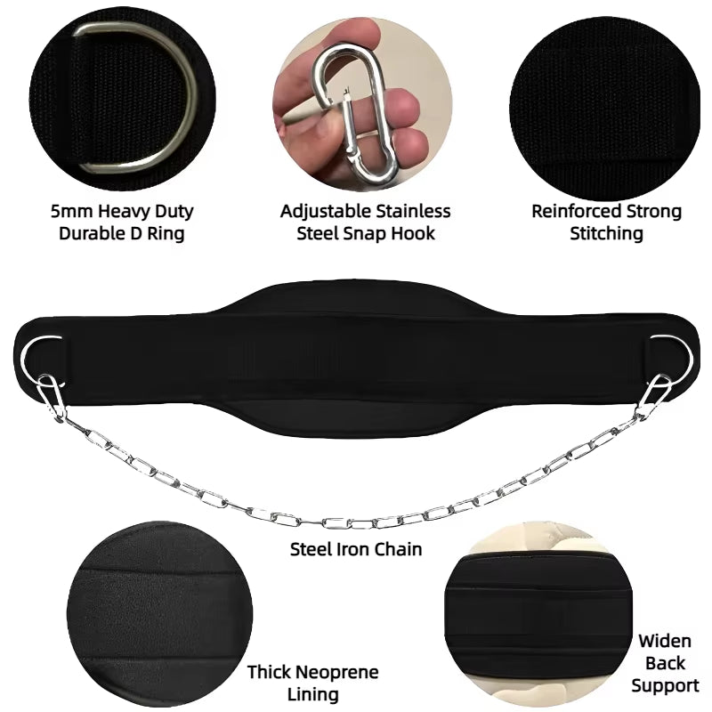 1Pcs New Style Weight Lifting Back Gym with Chain for Fitness Bodybuilding Pull up Strength Training Load Waist Strap Thicken