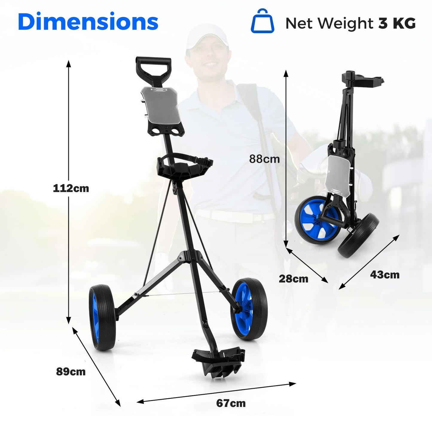 Foldable 2 Wheels Foldable Golf Cart with Scoreboard
