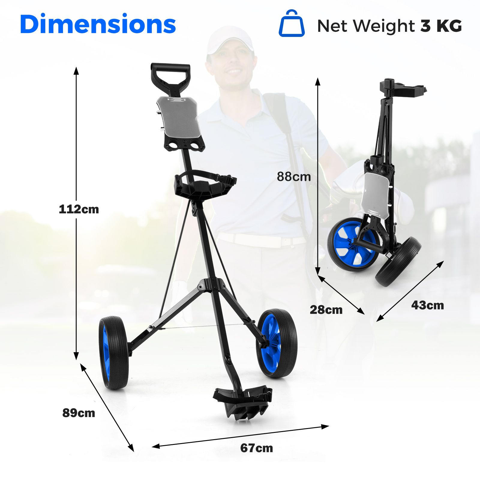 Foldable 2 Wheels Foldable Golf Cart with Scoreboard