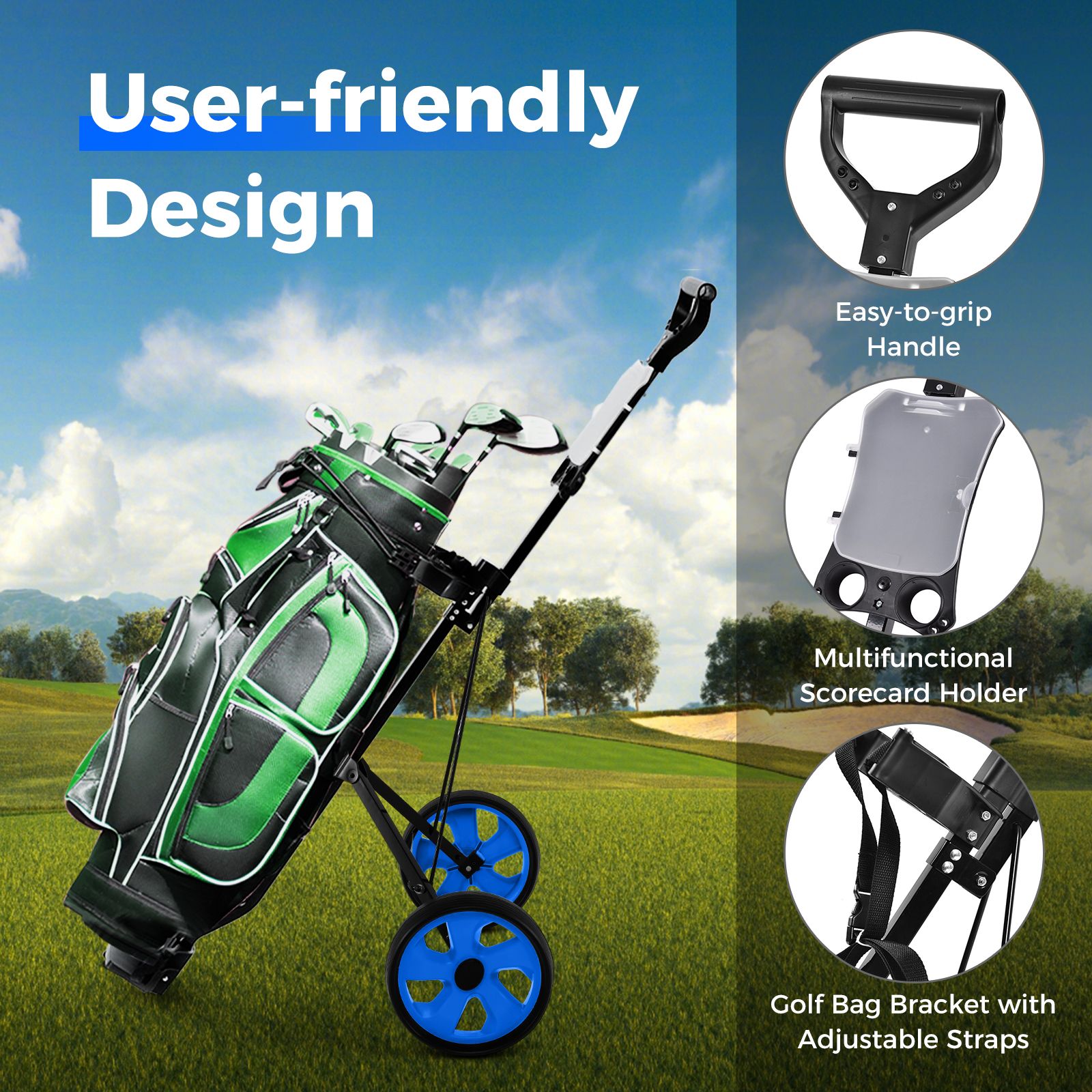 Foldable 2 Wheels Foldable Golf Cart with Scoreboard