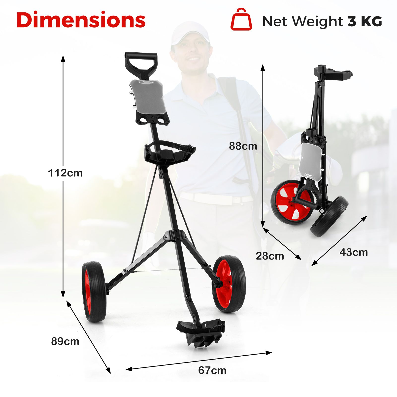 Foldable 2 Wheels Foldable Golf Cart with Scoreboard