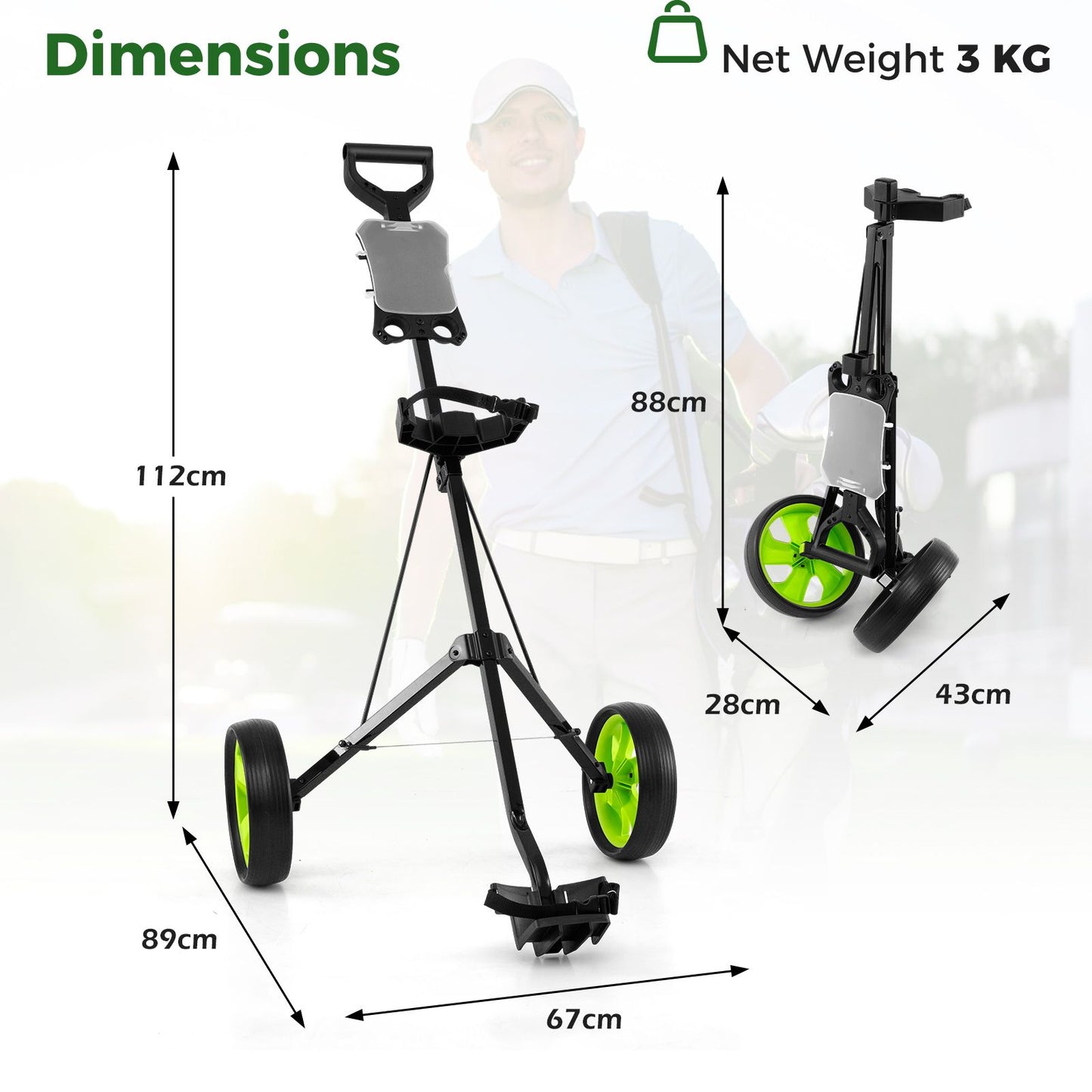 Foldable 2 Wheels Foldable Golf Cart with Scoreboard