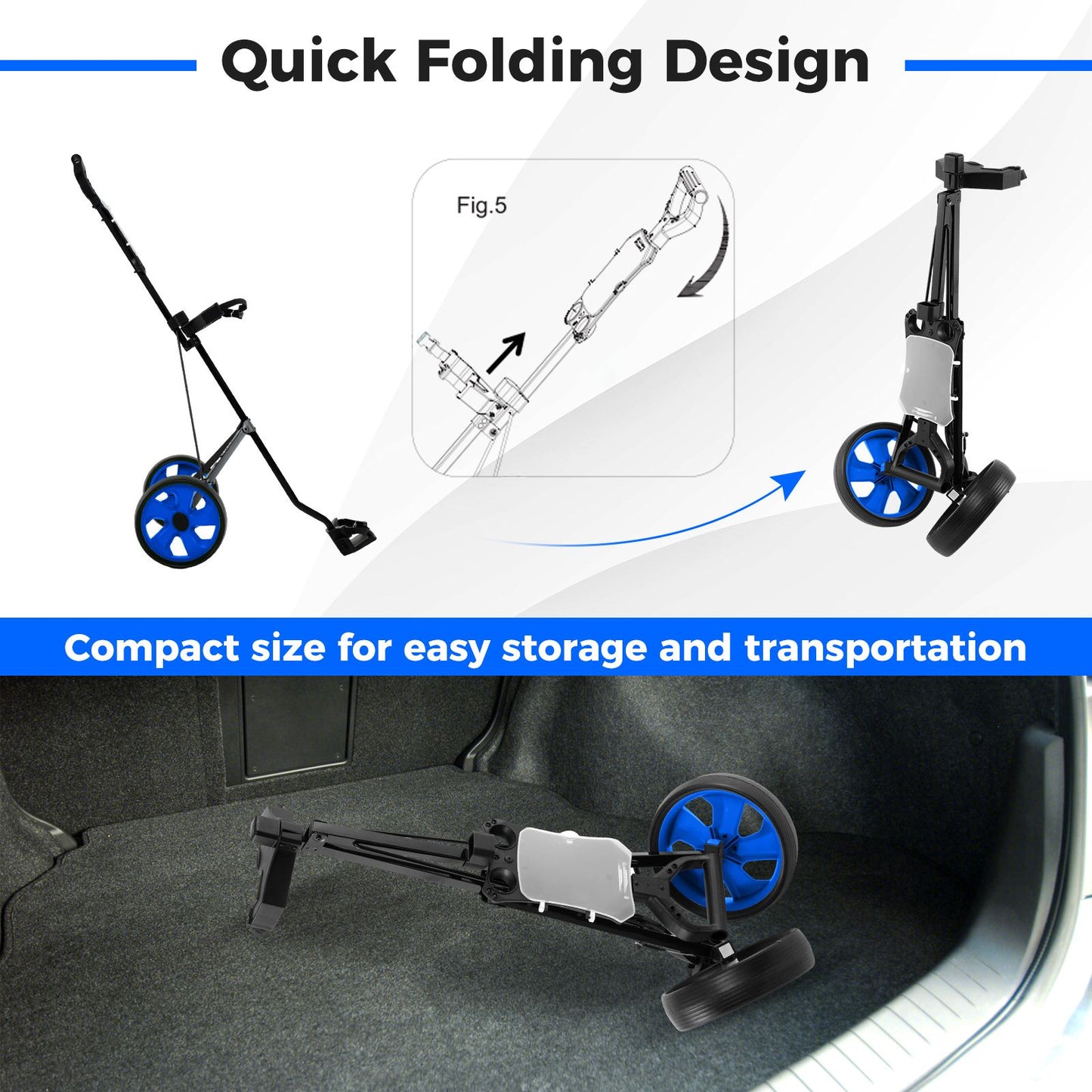 Foldable 2 Wheels Foldable Golf Cart with Scoreboard