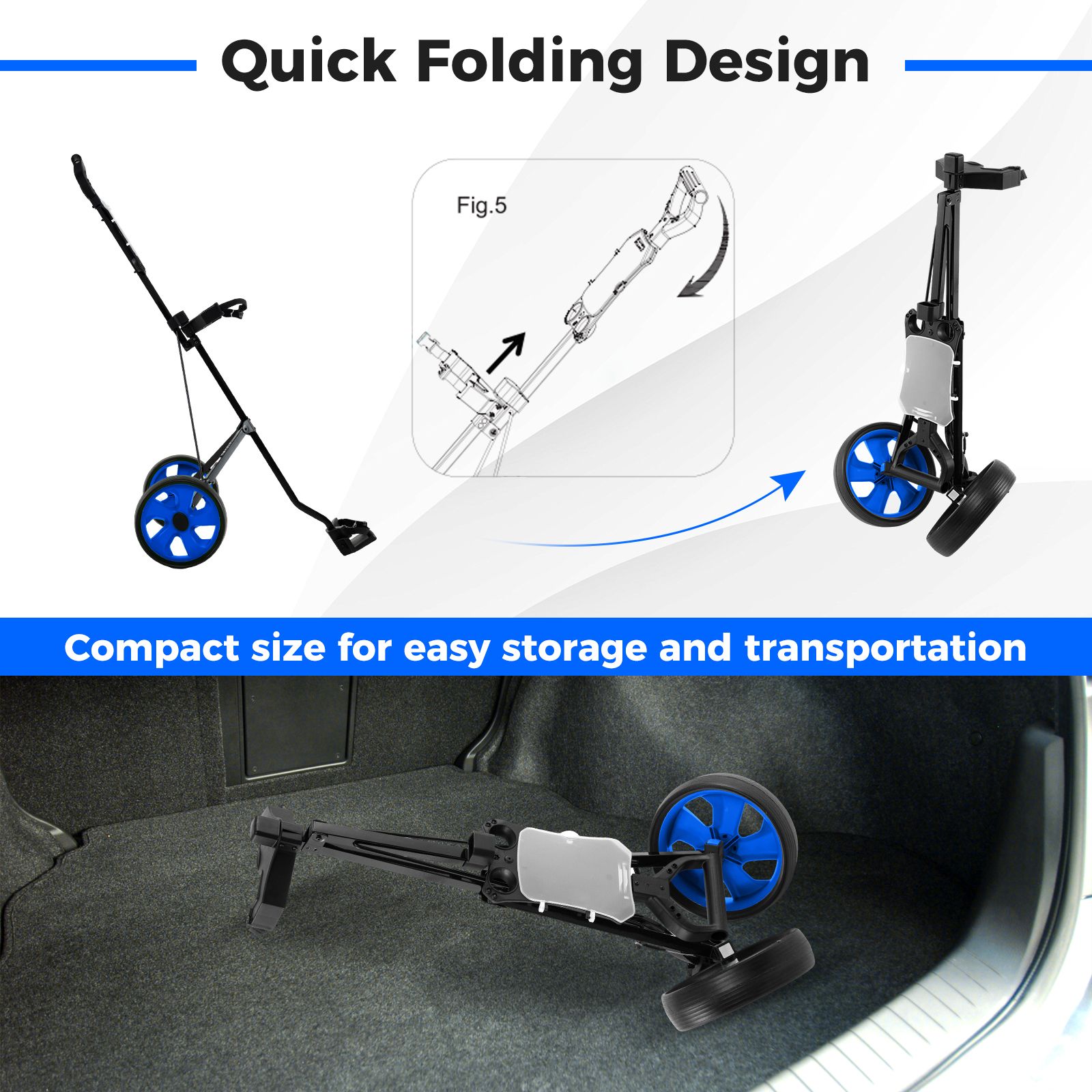 Foldable 2 Wheels Foldable Golf Cart with Scoreboard