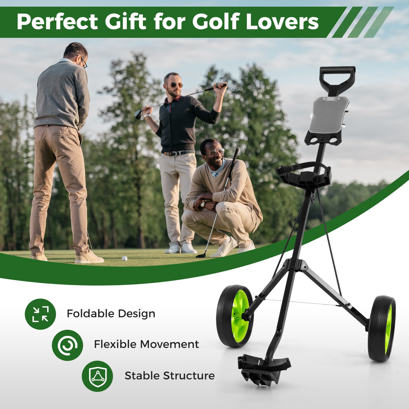Foldable 2 Wheels Foldable Golf Cart with Scoreboard