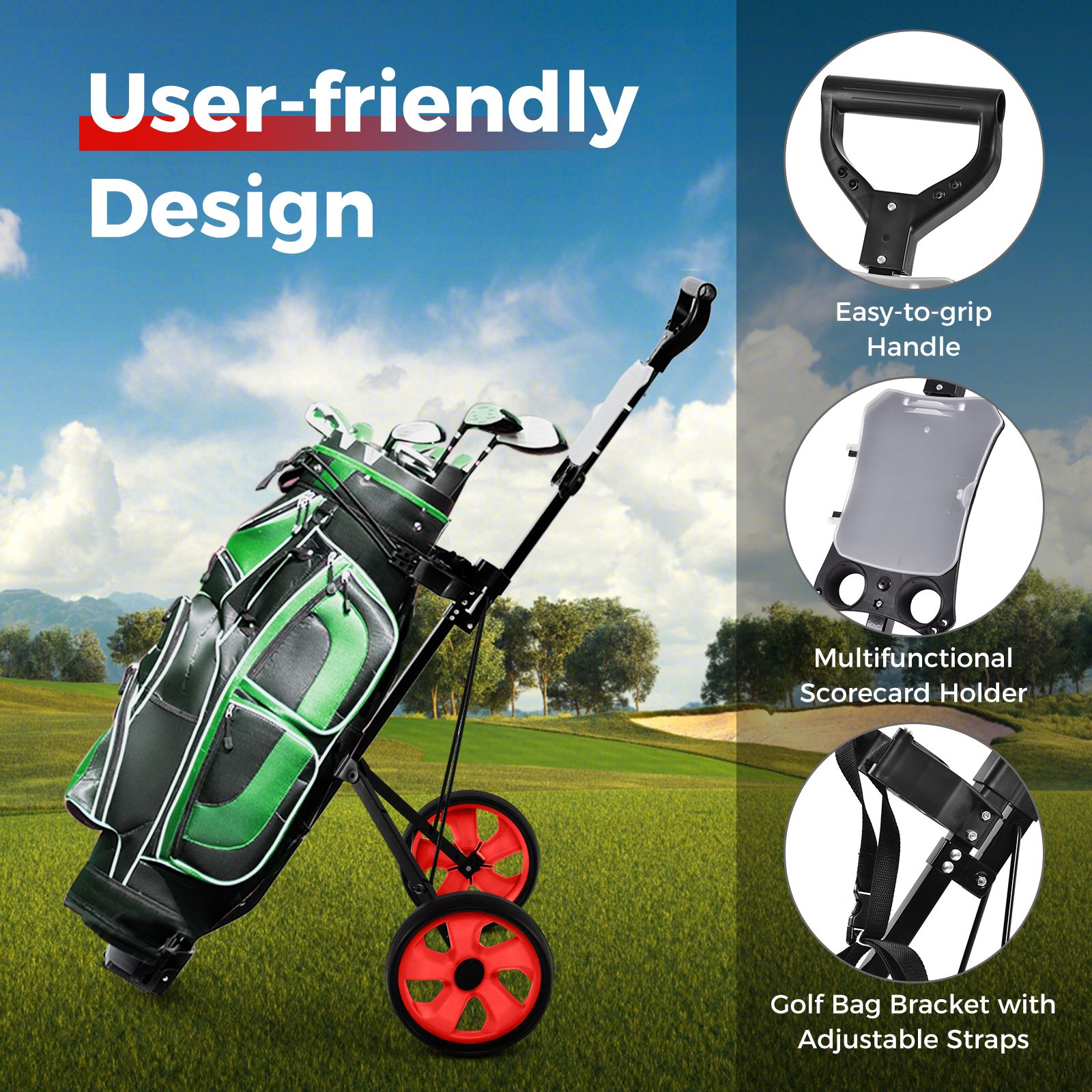 Foldable 2 Wheels Foldable Golf Cart with Scoreboard