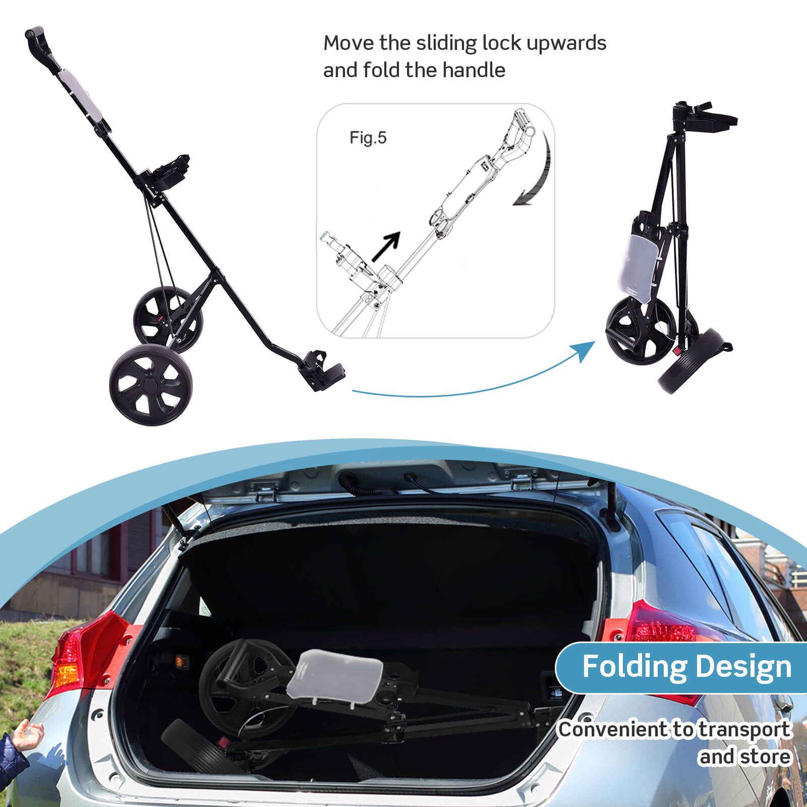 Foldable 2 Wheels Foldable Golf Cart with Scoreboard
