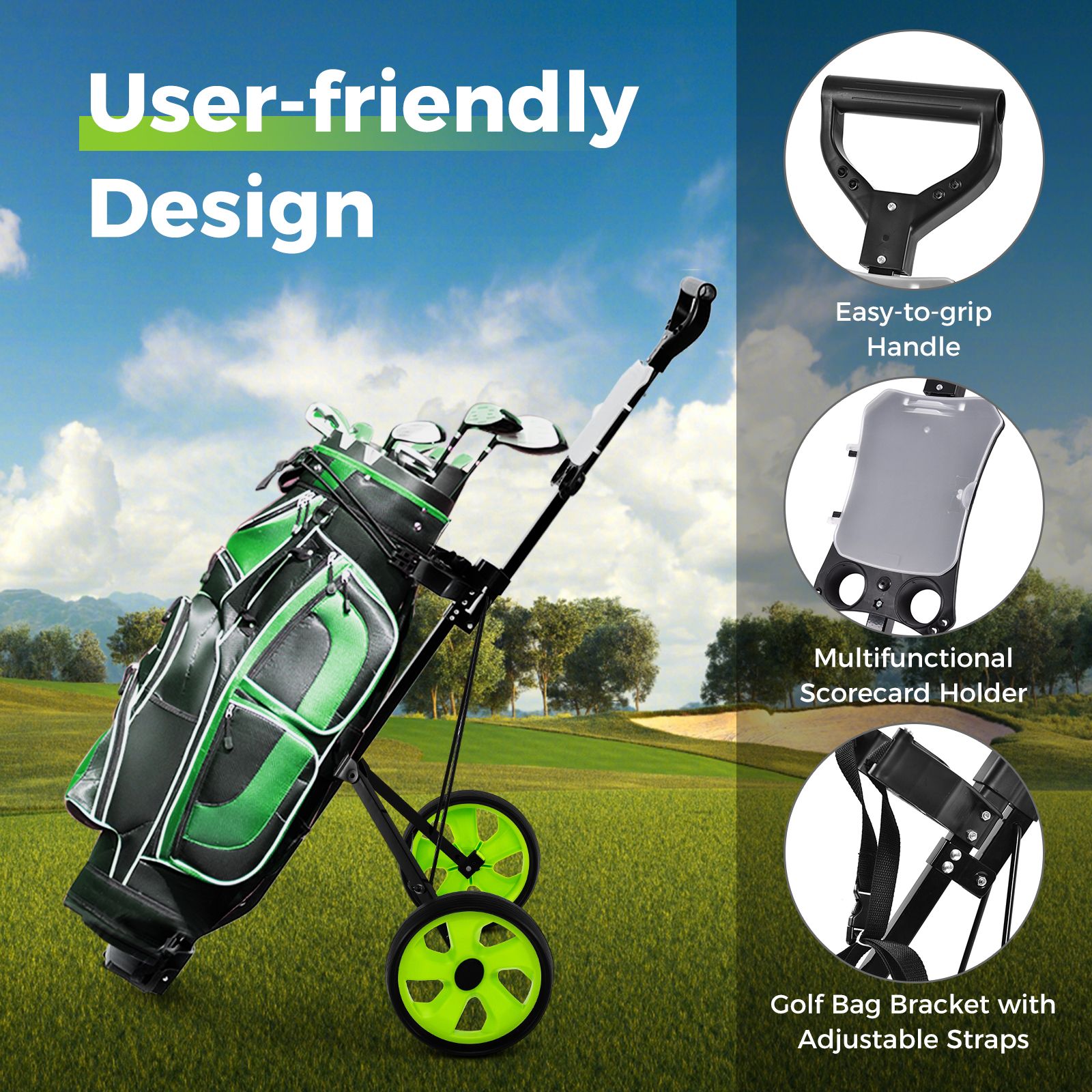 Foldable 2 Wheels Foldable Golf Cart with Scoreboard