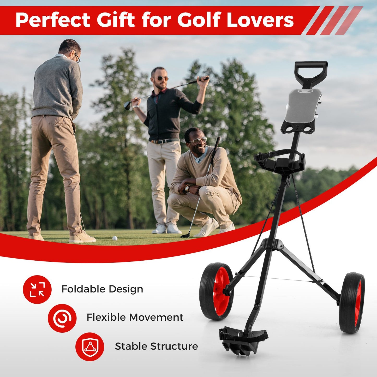 Foldable 2 Wheels Foldable Golf Cart with Scoreboard