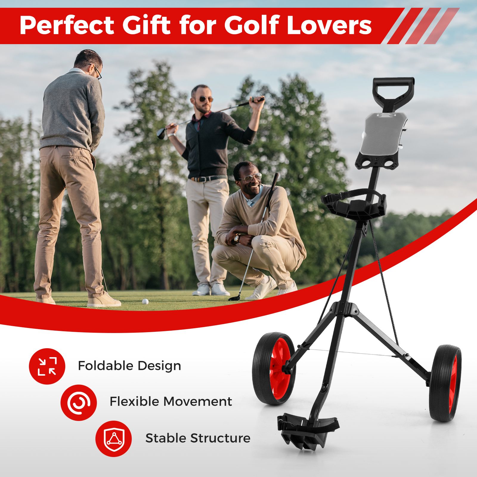 Foldable 2 Wheels Foldable Golf Cart with Scoreboard