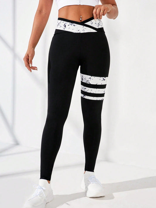 Sport Studio Striped Print Wideband Waist Sports Leggings