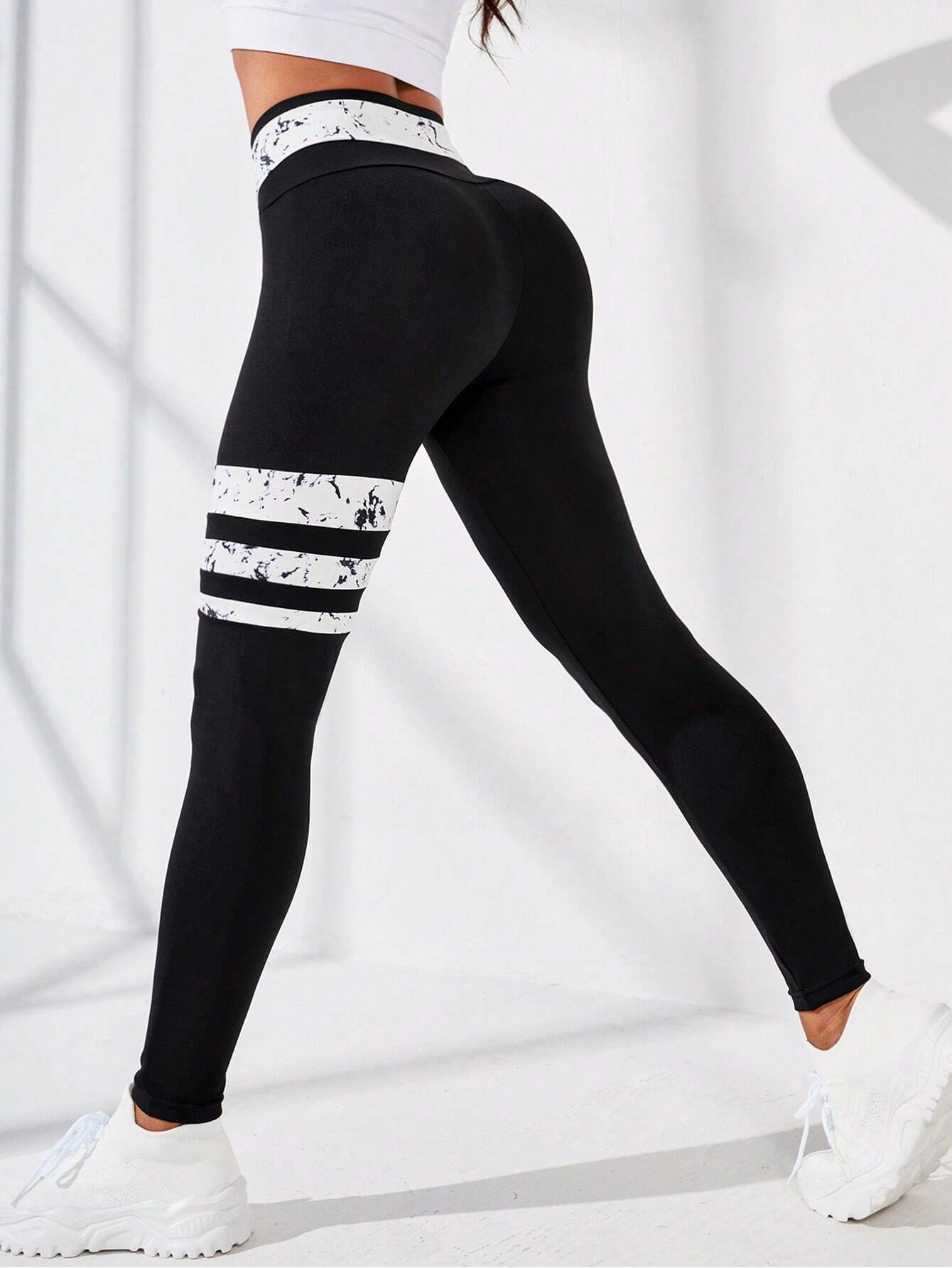 Sport Studio Striped Print Wideband Waist Sports Leggings