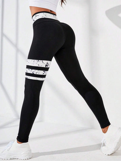 Sport Studio Striped Print Wideband Waist Sports Leggings