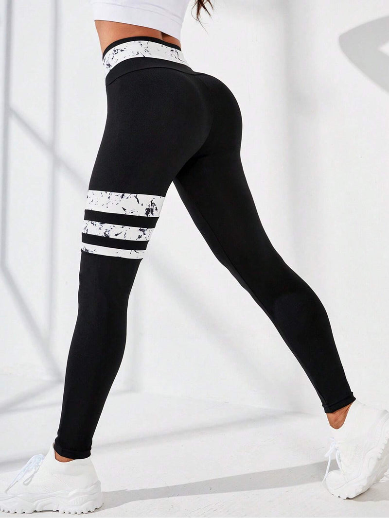 Sport Studio Striped Print Wideband Waist Sports Leggings