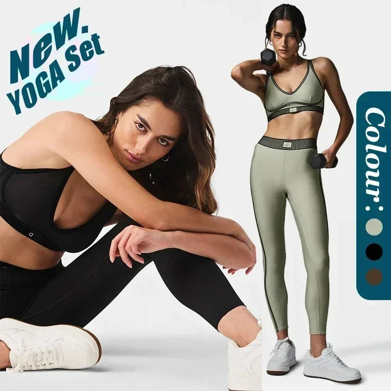 AL Slim Women'S Yoga Set Air Lift High Waist 7/8 Line up Legging Bra with Pads Fit Comfortable Fitness Set Outdoor Legging