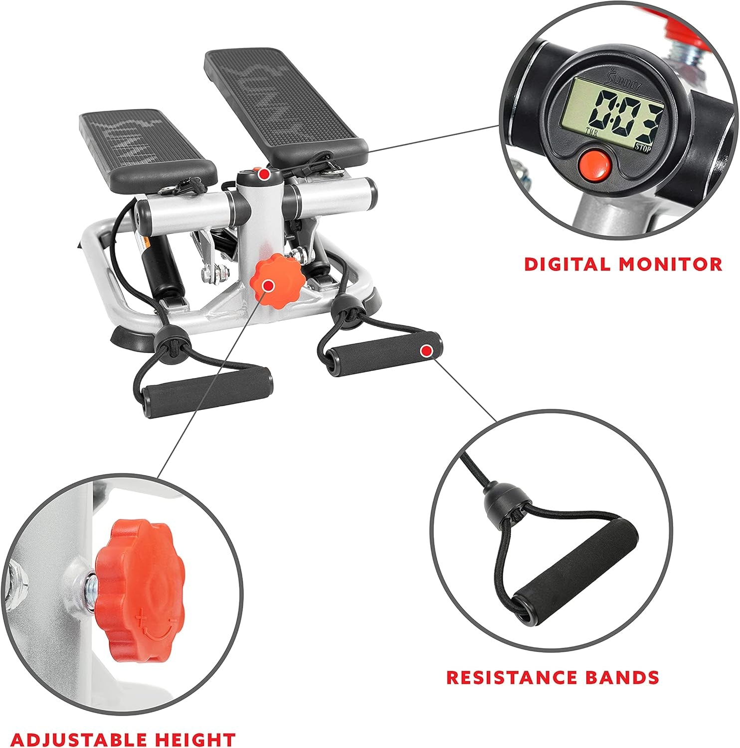 Mini Steppers for Exercise at Home, Stair Step Workout Machine, Full Body Cardio Equipment, with Optional Free Sunnyfit App Connection and Resistance Band