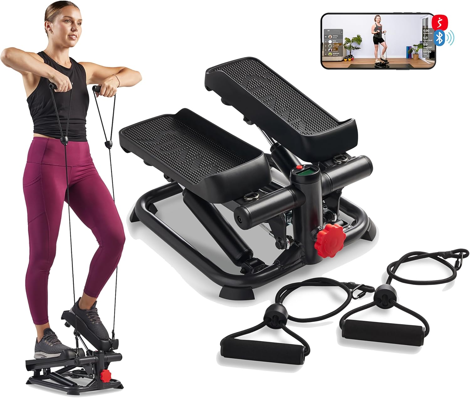 Mini Steppers for Exercise at Home, Stair Step Workout Machine, Full Body Cardio Equipment, with Optional Free Sunnyfit App Connection and Resistance Band