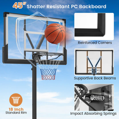 225CM-305CM Adjustable Basketball Hoop with 110CM Shatterproof Backboard