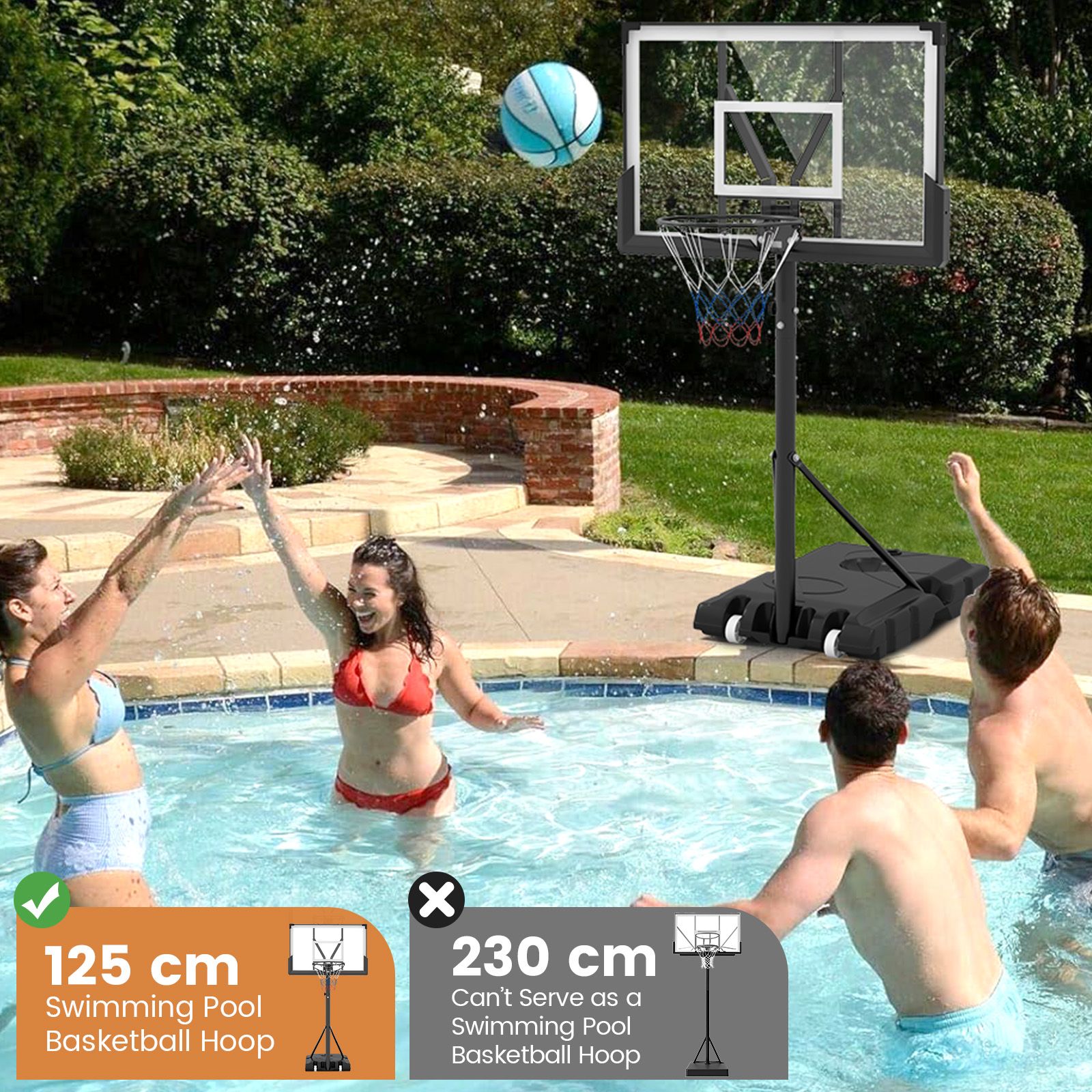 225CM-305CM Adjustable Basketball Hoop with 110CM Shatterproof Backboard