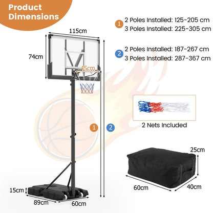 225CM-305CM Adjustable Basketball Hoop with 110CM Shatterproof Backboard